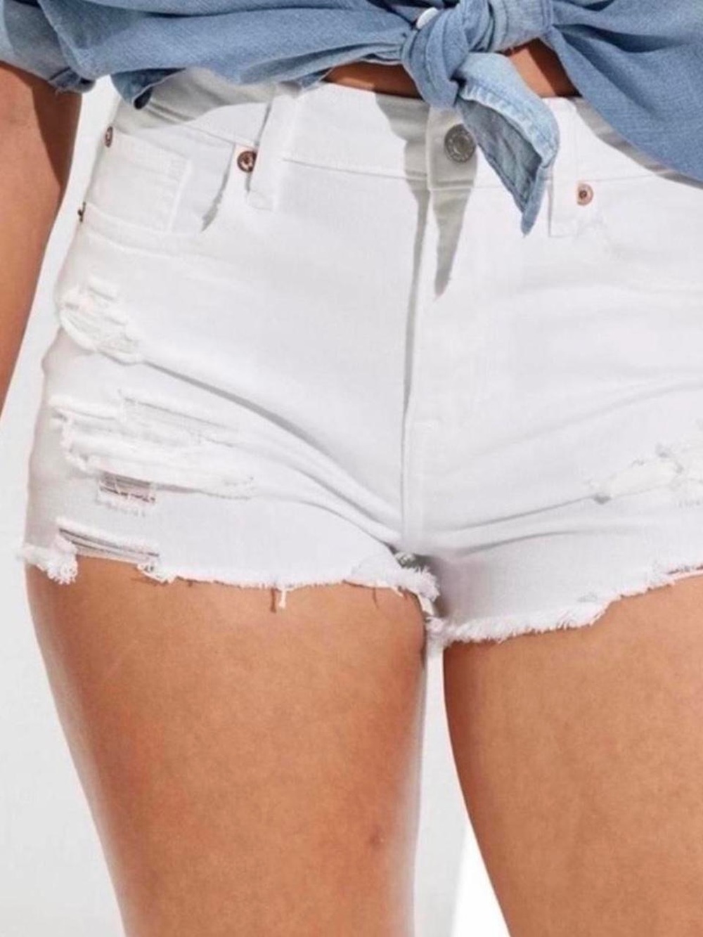 I&M BLACK LABEL White Distressed High-Waist Women’s Denim Shorts